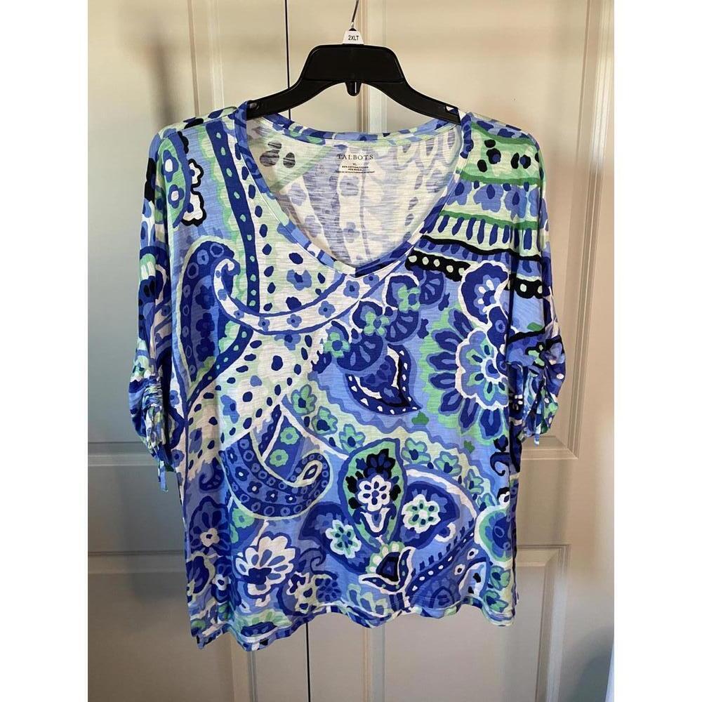 Talbots floral paisley cinched sleeve blouse